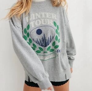 NWOT Aerie Gray Winter Tour Terrycloth Graphic Sweatshirt. Size Medium